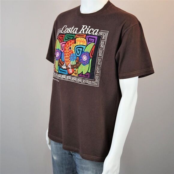 Vintage 90 Costa Rica Bird T Shirt Made by Kuna Yala Indians Quilted Unisex Sz M - Picture 2 of 8